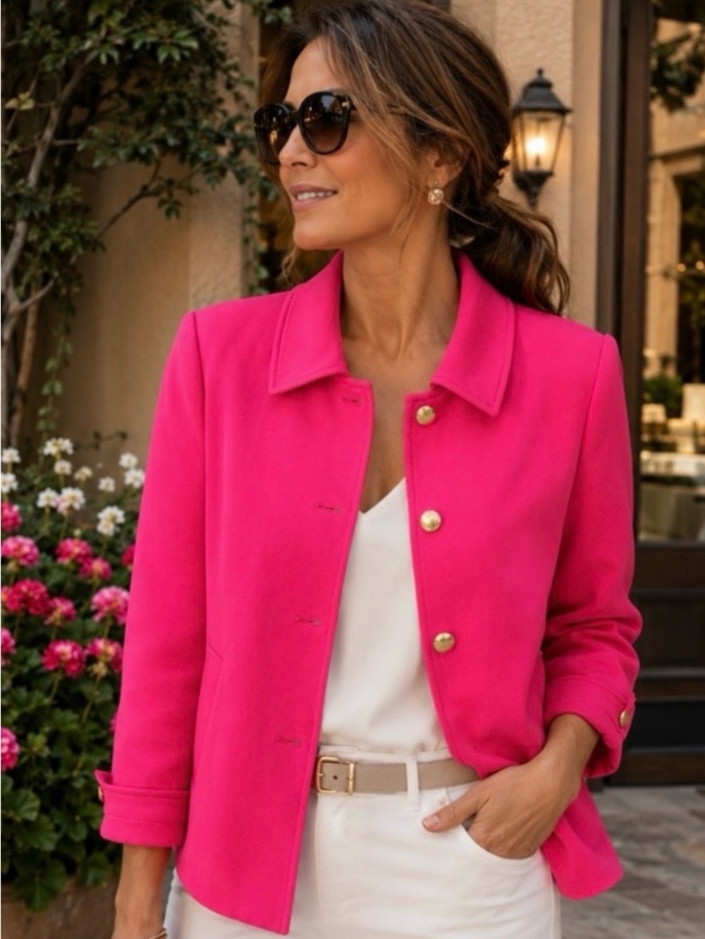 Calvin Klein Bright Pink Gold-Button Blazer